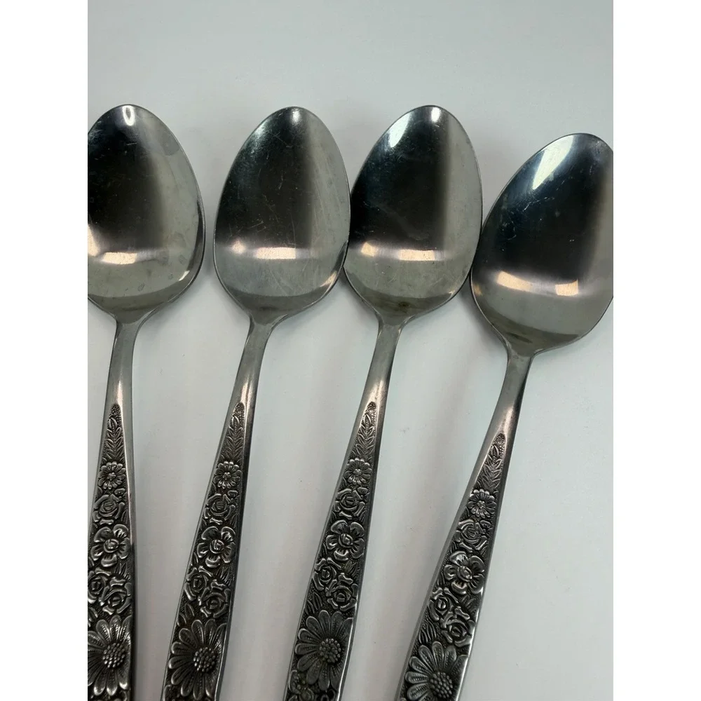MCM Interpur JARDINERA Stainless Steel Japan Floral 5 Soup Spoons 1 Sugar Spoon